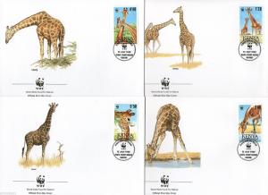 Kenya 1989 WWF Reticulated Giraffe Wildlife Animals Sc 491-94 Set of 4 FDCs