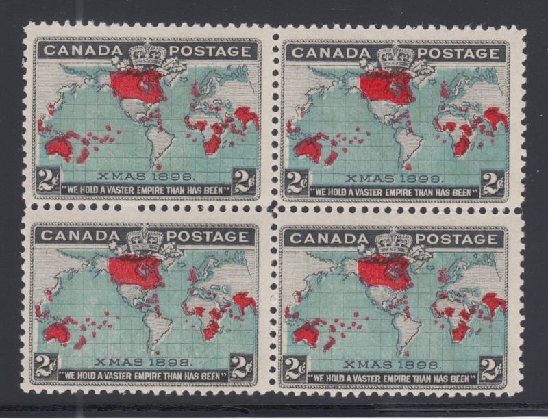 Canada Sc 86b, MNH. 1898 2c Christmas, deep blue oceans, block of 4, fresh. 