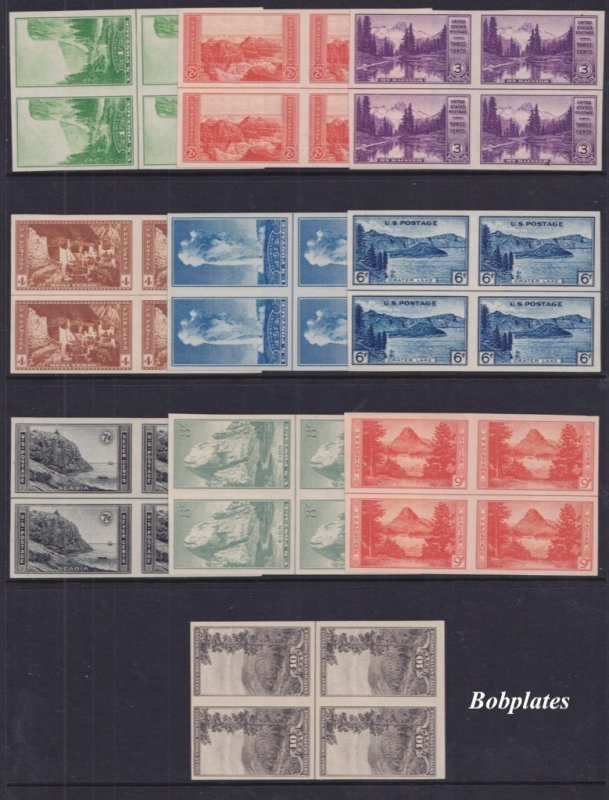 BOBPLATES #756-65 Imperf Parks Horizontal Line Blocks XF NH SCV=$77.3+