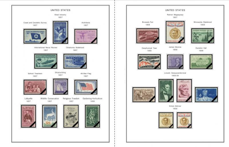 COLOR PRINTED U.S.A. 1940-1965 STAMP ALBUM PAGES (37 illustrated pages)