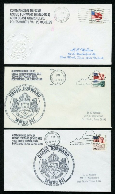 US USCGC FORWARD (WMEC-911) LOT OF 3  DIFFERENT COVERS 1991-1995 AS SHOWN (13)