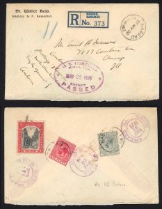 Bahamas 1928 Registered Censored Cover to the USA