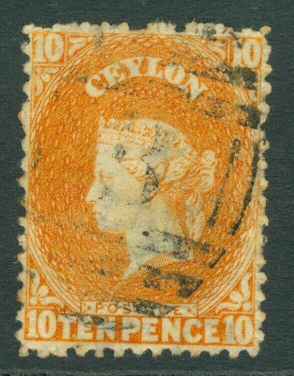 SG 58b Ceylon 1863-66. 10d orange-red. Very fine used CAT £450