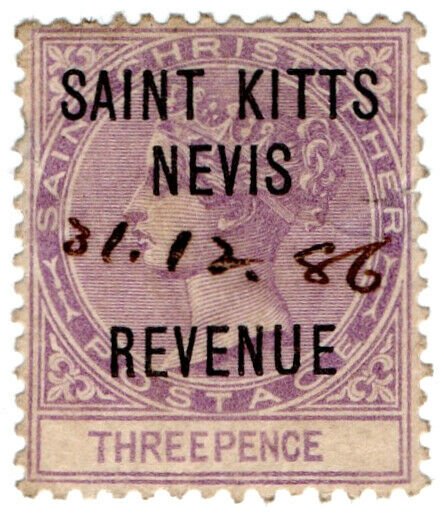 (I.B) St Kitts & Nevis Revenue : Duty Stamp 3d