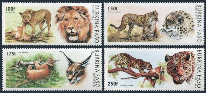 Burkina Faso 1079-1082,MNH.Michel 1437-1440. Wild Cats 1996.Panthera leo,Lynx,