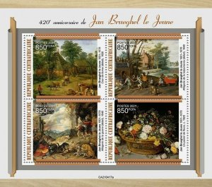 Central African Rep 2021 MNH Art Stamps Jan Brueghel Younger Paintings 4v M/S