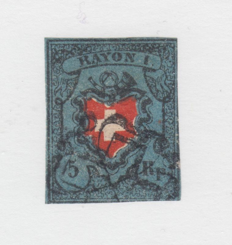 Switzerland Sc 7a used.1850 5r Rayon, thin, PF Cert