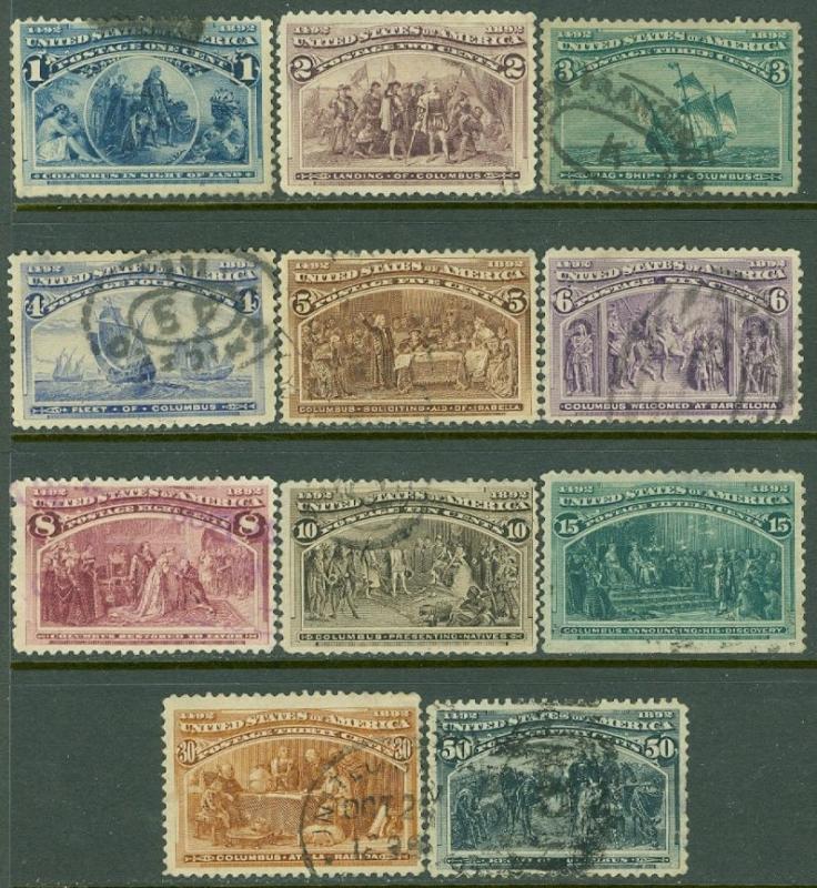 EDW1949SELL : USA 1893 Scott #230-40 Very Fine, Used. Nice fronts. Cat $465.00.
