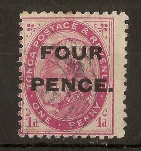 Tonga 1891 4d on 1d SG5 Used c£14