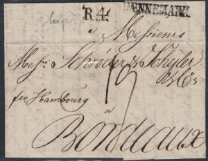 DEN 1803 Stampless Cover (folded letter) to Bordeaux R.4./DAENNEMARK
