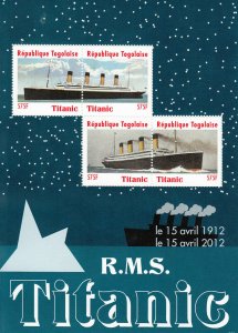 Titanic Stamps Togo 2012 MNH 100 Year Anniv Boats Ships 4v M/S