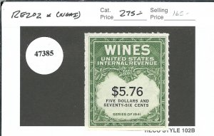 Federal Revenue: $5.76 Wine Tax Stamp, Sc #RE202, NGAI (47385) 