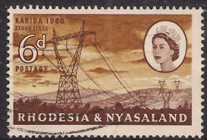 Rhodesia & Nyasaland 1960 QE2 6d Power Lines used SG 33 ( J103 )