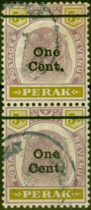 Perak 1900 1c on 5c Dull Purple & Olive-Yellow SG83 Fine Used Pair (2)