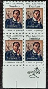 US Scott # 1554; 10c P L Dunbar from 1975; MNH, og, VF; Block of 4