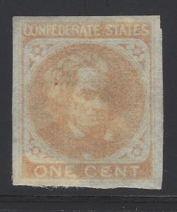 1862 CSA - Scott# 14 - MH Good Margins - Appears to Have Partial OG (BV23)