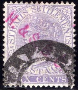 48 Straits Settlements, 6c violet, Used, H&S.B.C. with Singapore postal cancel