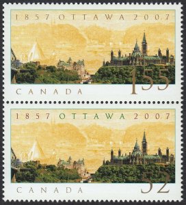 OTTAWA = Pair fr Souvenir Sheet GOLD IMPRINT, EMBOSSING Canada 2007 #2213a,b MNH