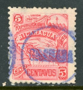 Nicaragua 1896 Seebeck 5¢ Map Scott #89C VFU Z399 ⭐