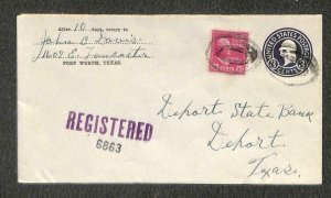 USA U436STATIONERY & 829 PREXY STAMP FORT WORTH TO DEPORT TEXAS COVER 1945