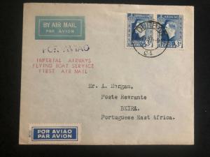 1937 Durban South Africa First Flight Airmail Cover FFC to Biera Mozambique