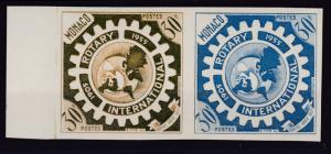 Monaco  1955 ROTARY International Imperf Trial Color Proof Essay PAIR XF/NH