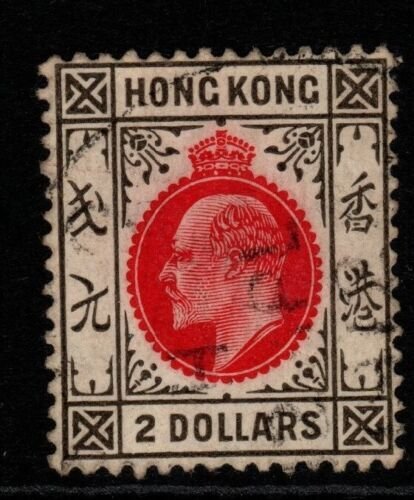 HONG KONG SG99 1910 $2 CARMINE-RED & BLACK FINE USED