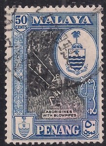 Penang Malaya 1960 QE2 50ct Black & Blue used SG 62 ( M1220 )