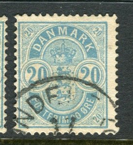 DENMARK; 1884-85 early classic Official issue fine used 20ore. value,