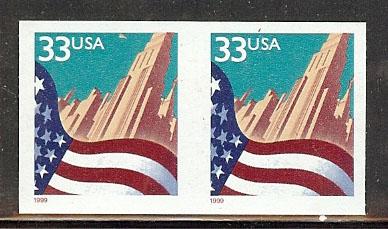 #3281a Flag & City 33cDie Cut Omitted Pair MNH Very Fine