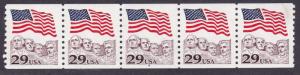 U.S. 1991 29c Flag Over Mt. Rushmore Plate Number Coil Strip of Five Nr-4  VF/NH