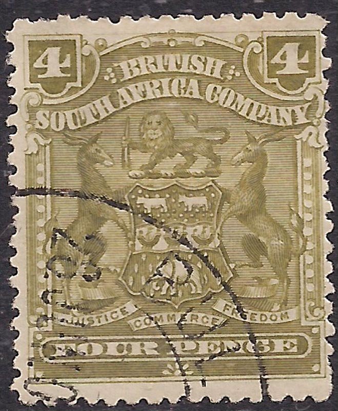 British South Africa Company 1898 - 08 QV 4d Olive used SG 82 ( 942 )