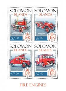 SOLOMON IS. - 2014 - Fire Engines - Perf 4v Sheet - Mint Never Hinged