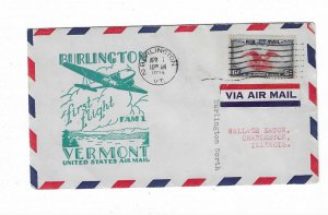 US FIRST FLIGHT COVER: 1938 BURLINGTON VT AM 1