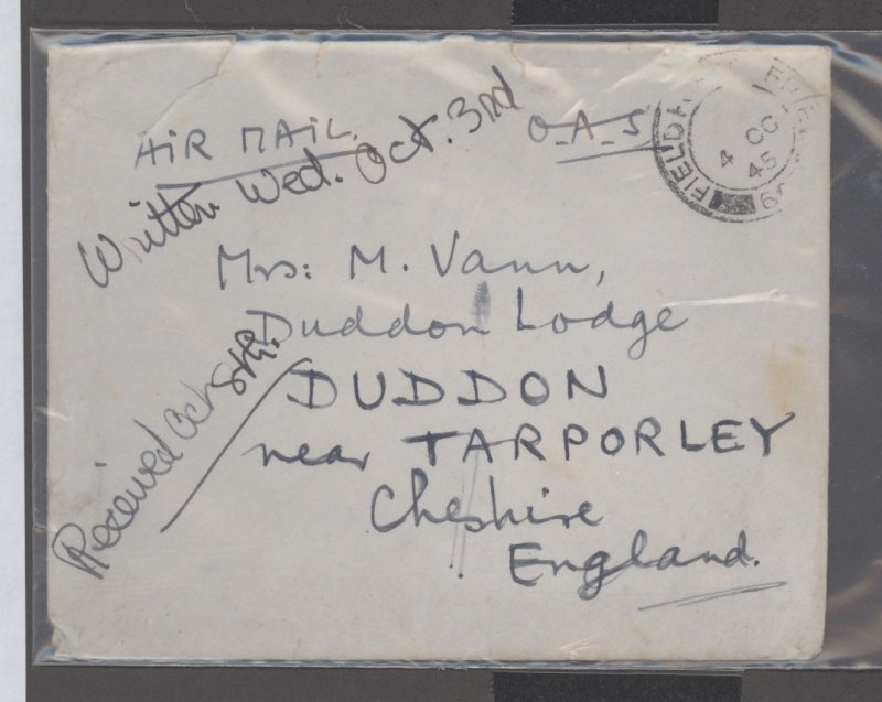 Great Britain  duddon, cheshire, england 1945, soldier cover, censor 1945