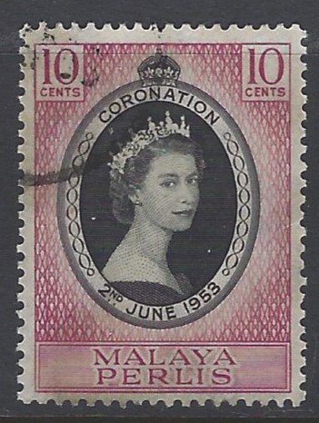 Malaya-Perlis, Scott #28; 10c Queen Elizabeth II Coronation, Used