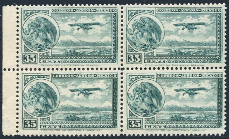 Mexico C15 block/4,MNH.Michel 610. Air Post 1929.Coat of Arms,Eagle,Airplane.