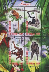 Primates Monkeys Wild Life Souvenir Sheet of 4 Stamps Mint NH