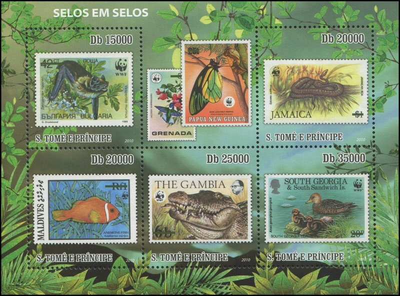 St. Thomas & Prince Islands 2010 Sc 2317 Birds Duck fish snake bat WWF CV $12.75