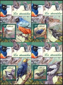 Djibouti 2016 Birds Starling 4 S/S Deluxe MNH