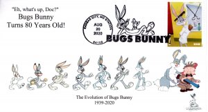 Bugs Bunny 80th Anniversary First Day Cover, with b&w local postmark, #1 of 10