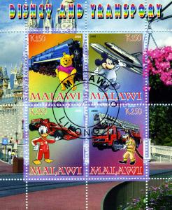 Malawi 2008 DISNEY CHARACTERS TRANSPORT Sheet Perforated Fine Used VF