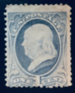 United States #156  1873 1¢ Franklin (ultramarine)  Unused NG