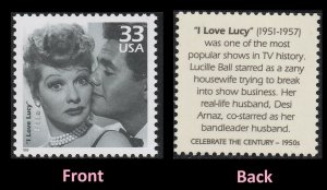 1999 Celebrate the 1950s I Love Lucy Single 33c Postage Stamp, Sc#3187l, MNH, OG