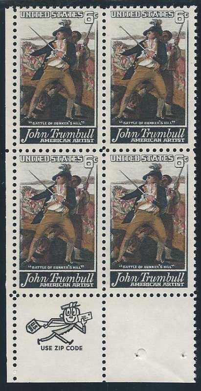 US # 1361 Zip Block, John Trumbull, M-DG*-