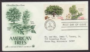 US White Oak,Grey Birch Trees 1978 PCS Typed FDC BIN