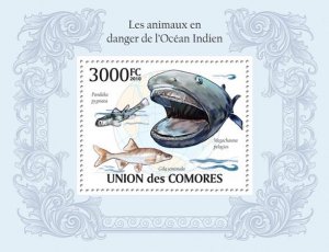 COMOROS - 2010 - Endangered Ocean Animals - Perf Souv Sheet - Mint Never Hinged