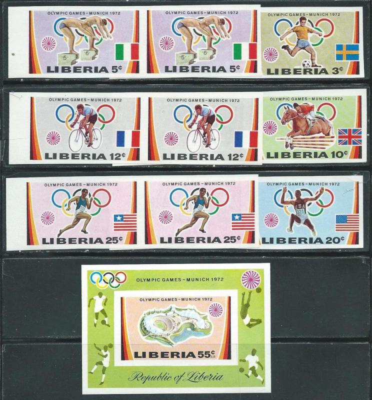 Liberia 591-6 C192 1971 Olympics set and s.s. IMPERF MNH