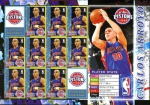 Ghana 2006 - NBA Detroit Pistons - Carlos Arroyo - Sheet of 12 Stamps - MNH