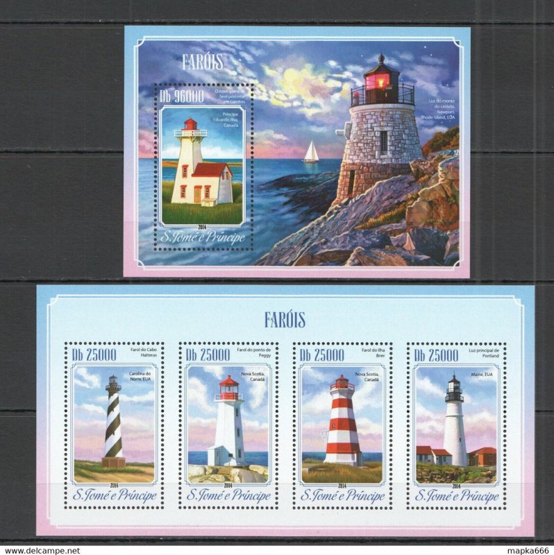 2014 S. Tome & Principe Architecture Lighthouses Kb+Bl ** Stamps St1701